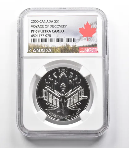 2000 Canada $1 Silver Dollar Voyage of Discovery PF69 NGC Canada Lbl