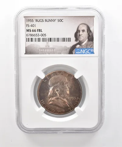 1955 Franklin Half Dollar Bugs Bunny FS-401 MS66 FBL NGC Beautiful Tone a1971