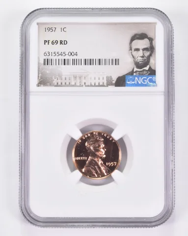 PF69 RD 1957 Lincoln Wheat Cent - Graded NGC Great Contrast *8964