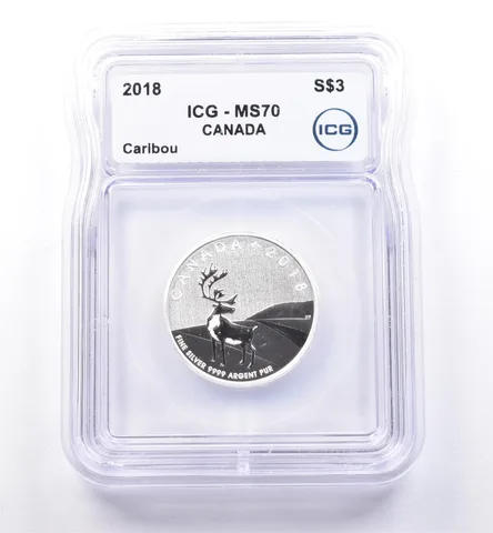 2018 Canada 3 Dollars Silver Caribou MS70 ICG *8643
