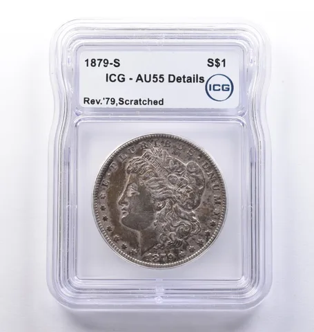 1879-S Morgan Silver Dollar Reverse Of 79 AU55 Details Scratched ICG *8364