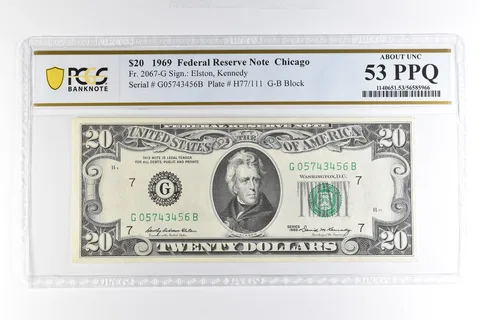 1969 $20 Chicago IL FRN Fr#2067-G About Unc 53 PPQ PCGS *4988