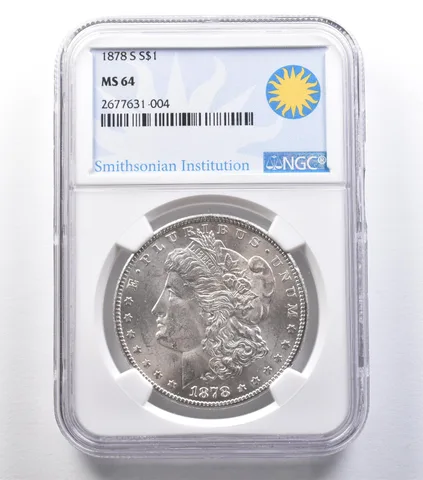 1878-S Morgan Silver Dollar MS64 NGC Smithsonian Institution *9601