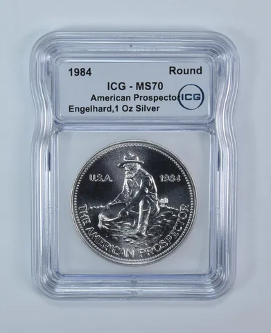 1984 Engelhard American Prospector 1 Troy Oz Silver Round Eagle Reverse MS70 ICG