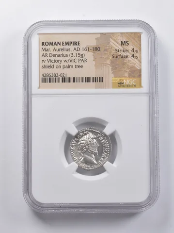 MS AD 161-180 Roman Empire AR Denarius Mar. Aurellus NGC Ancients *6799