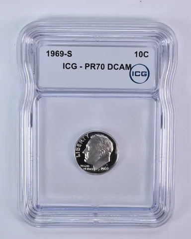 1969-S Roosevelt Dime PR70 DCAM ICG