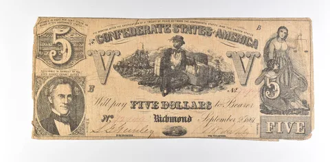 1861 $5 Confederate States Of America T-37 Large Note a8579