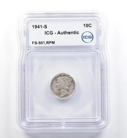 1941-S Mercury Dime FS-501 RPM Authentic ICG *5982