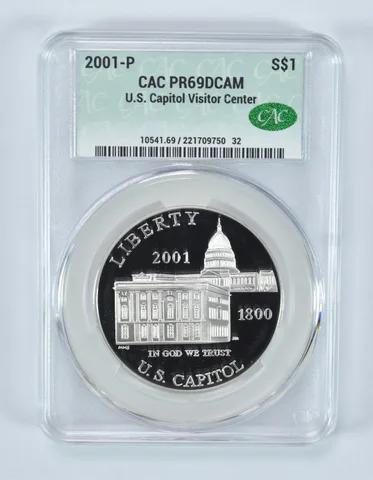 2001-P Capitol Visitor Center Commemorative Silver Dollar PR69 DCAM CAC CACg