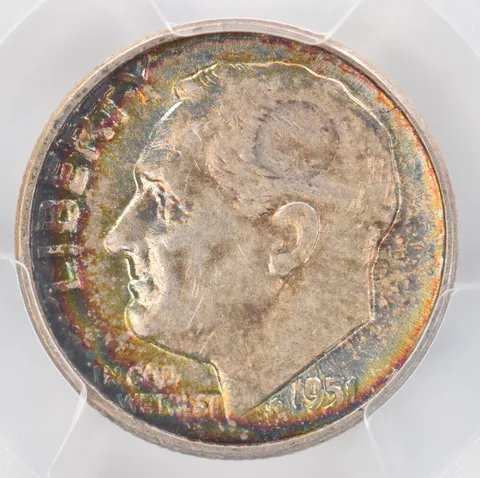 1951 Roosevelt Dime AU53 PCGS Beautiful Tone *0876
