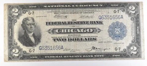 1918 $2 Chicago IL National Currency Note Battleship Large Note G-7 *6972