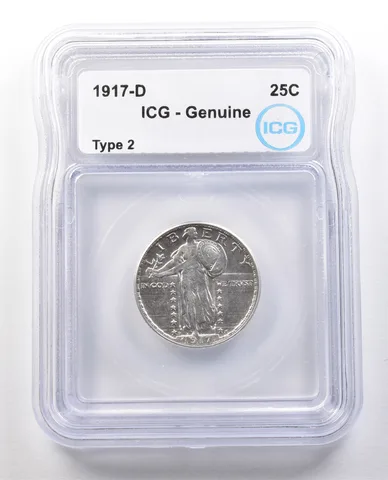 1917-D Standing Liberty Quarter Type 2 Genuine ICG a1208