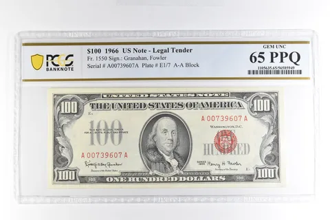1966 $100 US Legal Tender Note Fr#1550 Gem Unc 65 PPQ PCGS *4971