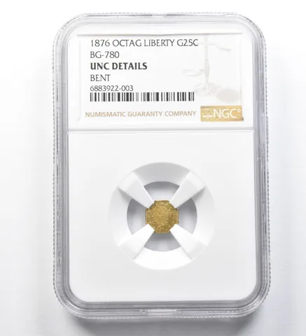1876 Octagonal Liberty Gold Quarter BG-780 Unc NGC *0345
