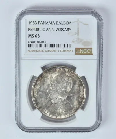 MS63 1953 Panama Balboa Republic Anniversary NGC Beautifully Toned *5314