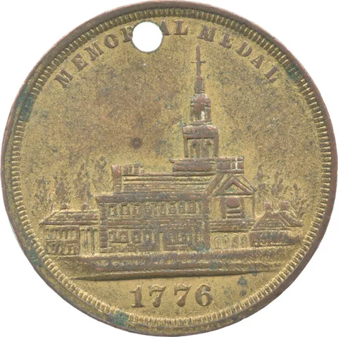 1876 Philadelphia International Exhibition Memorial Medal Holed a9504