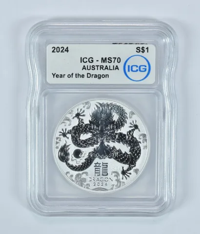 2024 Australia Silver Dollar Year Of The Dragon MS70 ICG