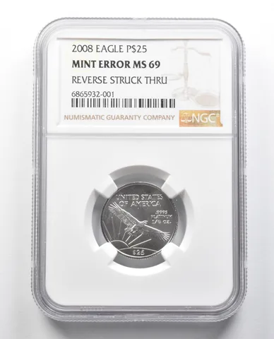 MS69 2008 $25 American Platinum Eagle Mint Error Rev Struck Thru NGC a2420