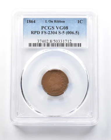 1864 Indian Head Cent L On Ribbon RPD FS-2304 S-5 (006.5) VG08 PCGS *5396