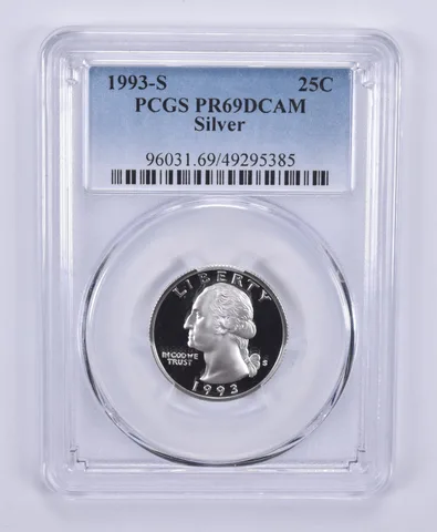 1993-S Washington Quarter Silver PR69 DCAM PCGS Blue Label