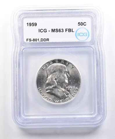 1959 Franklin Half Dollar Error FS-801 DDR MS63 FBL ICG *3229