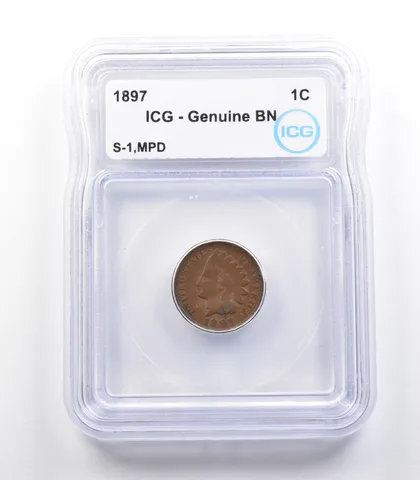 1897 Indian Head Cent Mint Error S-1 MPD Genuine BN ICG *2315