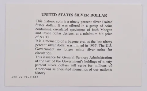 COA GSA United States Silver Dollar Certificate 73.11323 (1 card)