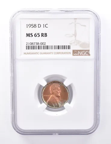 MS65 RB 1958-D Lincoln Wheat Cent - Graded NGC Rainbow Toned a4212