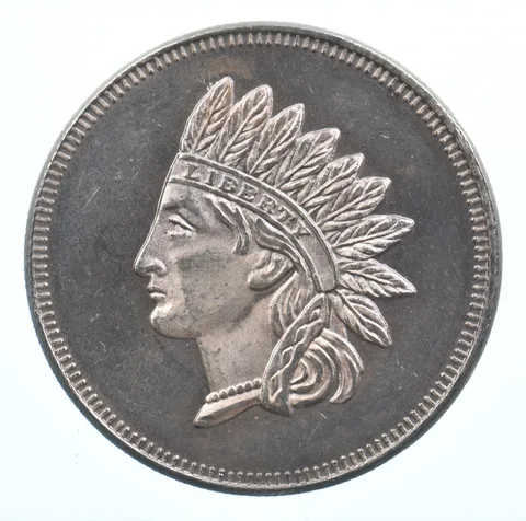VINTAGE Art Bar/Round - Indian Head Pattern 1 Oz. .999 Silver - One T Ounce *920