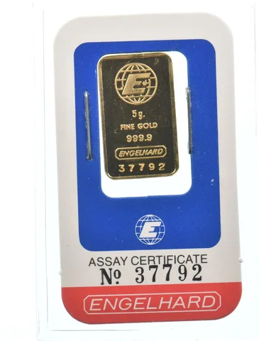 5 Gram Gold Bar Engelhard In Assay *5086