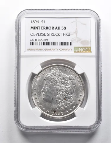Mint Error AU58 1896 Morgan Silver Dollar OBV Struck Thru NGC *1881