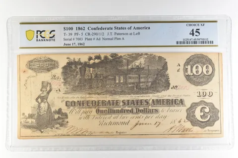 1862 $100 Confederate States America T-39 PF-5 CR-290/1/2 Choice XF45 PCGS *4432