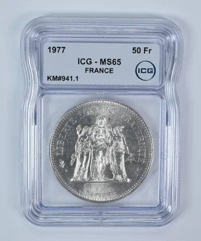 1977 France 50 Francs Silver KM#941.1 MS65 ICG