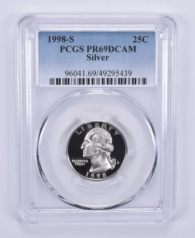 1998-S Washington Quarter Silver PR69 DCAM PCGS Blue Label