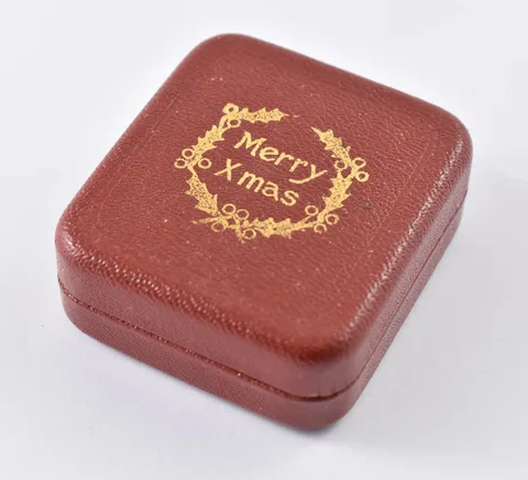 Merry Xmas Christmas Small Red Jewelry Box 1920's Gold Coin Gift *5884