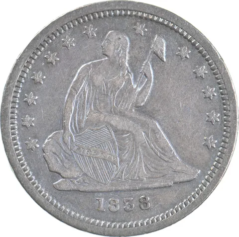 1838 Seated Liberty Quarter No Drape Open Claw Beautiful Tone *7805