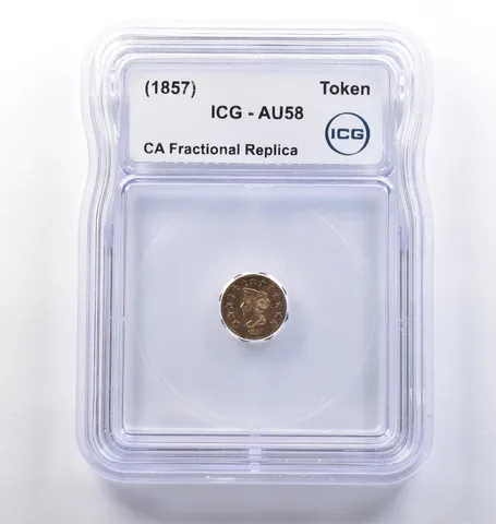 (1857) CA Fractional Gold Style Token Liberty Head 1/2 Dollar AU58 ICG *3744