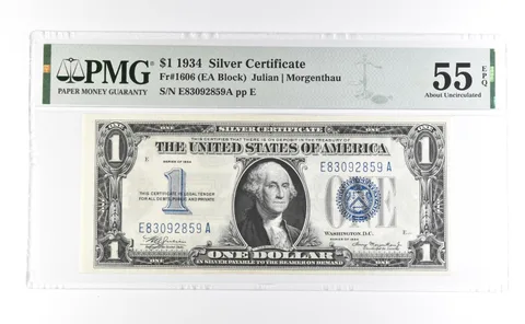 1934 $1 Silver Certificate Fr#1606 About Unc 55 EPQ PMG *6991