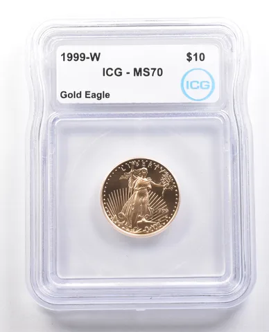 1999-W $10 American Gold Eagle 1/4 Oz 0.25 Oz Gold MS70 ICG *5943