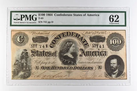 1864 $100 Confederate States of America T-65 Uncirculated 62 PMG *0978