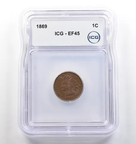 1869 Indian Head Cent EF45 ICG *4102
