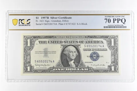 1957 B $1 Silver Certificate Fr#1621 Supreme Gem Unc 70 PPQ PCGS *6921