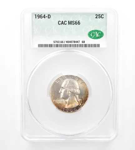 1964-D Washington Quarter MS66 CAC CACg Beautiful Tone *1748