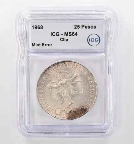 1968 Mo Mexico 25 Pesos Mint Error Clip MS64 ICG Peripheral Tone *9516