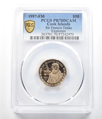 1997 FM Cook Islands 50 Dollars Gold Sir Francis Drake PR70 DCAM PCGS *3595