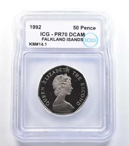 1992 Falkland Islands 50 Pence KM#14.1 PR70 DCAM ICG a7989