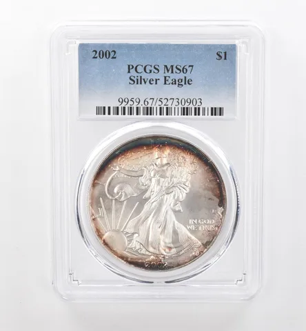 2002 American Silver Eagle MS67 PCGS Beautiful Tone *1966