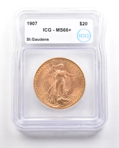 1907 $20 Saint Gaudens Gold Double Eagle MS66+ ICG *5874