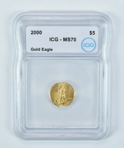 2000 $5 American Gold Eagle 1/10 Oz Gold MS70 ICG