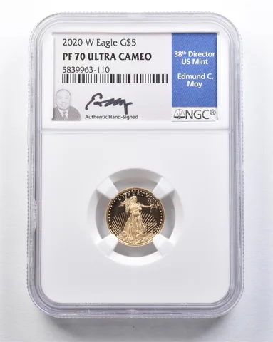 2020-W $5 American Gold Eagle Moy 1/10 Oz Gold PF70 UCAM NGC *2107